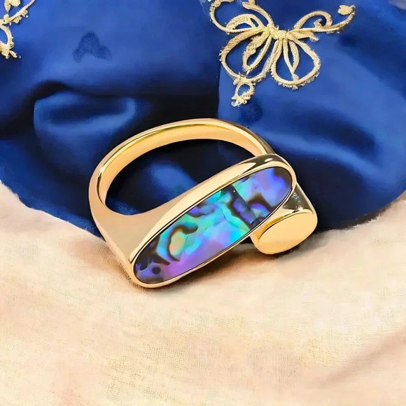 ๐๏ธ Boho Chic Adjustable Ring Abalone Shell 18K Gold Plated S925 Sterling Silver - Picture 14 of 15